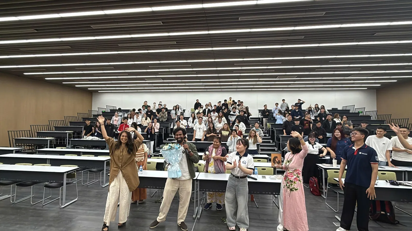 Van Lang University students immersed in a practice activity in the lecture hall